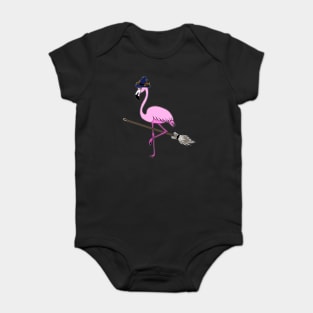 Flamingo Halloween Witch and Broomstick, Love Flamingos Baby Bodysuit